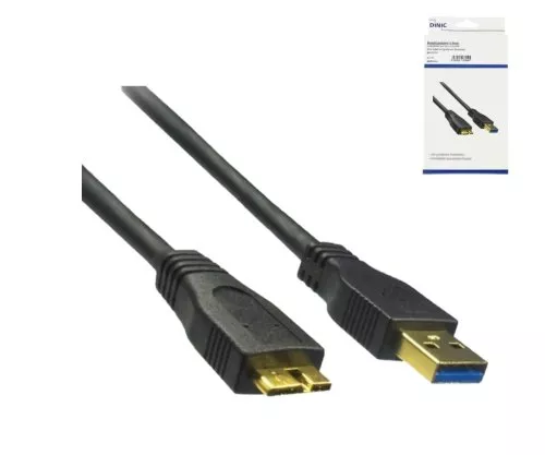 DINIC USB 3.0 kábel A samec na micro B samec, 3P AWG 28/1P AWG 24, pozlátené kontakty, dĺžka 2,00 m, čierny, DINIC box